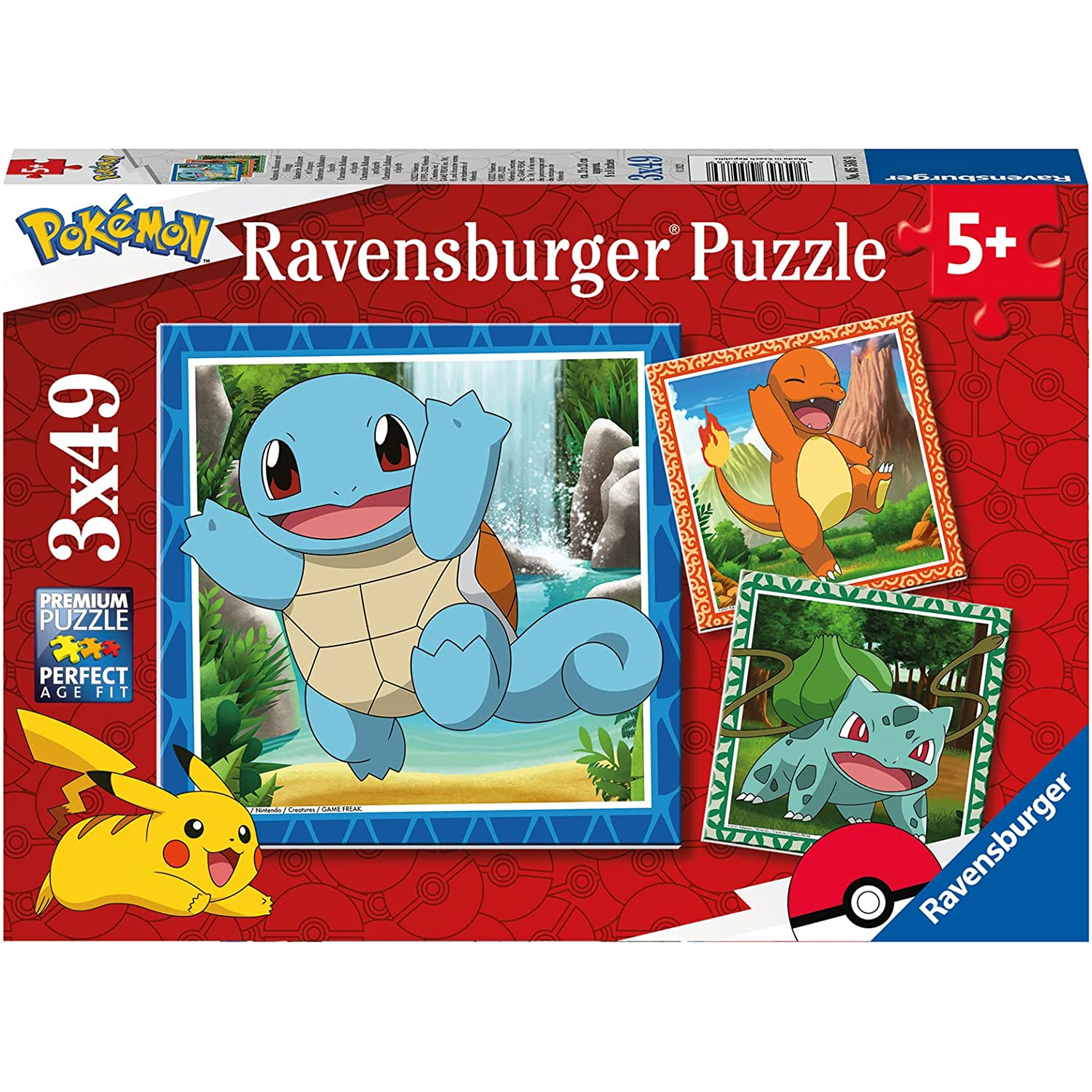 Puzzle 3x49 Pokemon Kanto Starters Charmander Squirtle Bulbasaur