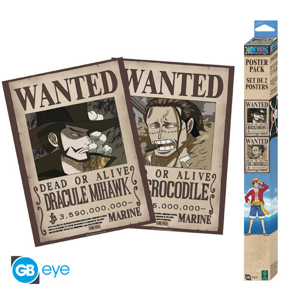 One Piece Poster Set - Mihawk and Sir Crocodile Wanted Posters - Αφίσα 38x52 (Σετ 2 Τεμαχίων)